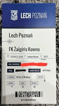 Bilet kolekcjonerski Lech - Żalgiris