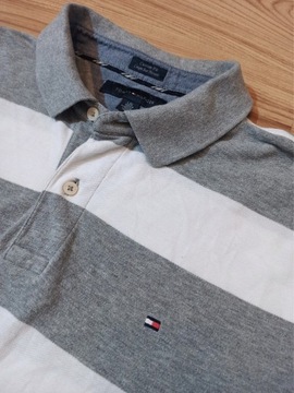 Koszulka Polo Tommy Hilfiger w paski szara biała L