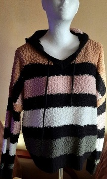 sweter z kapturem w pasy bukle, M