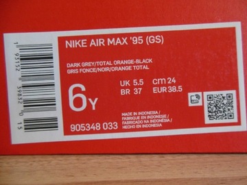 38,5 Buty Szare Nike Air Max 95 Grey / Orange 