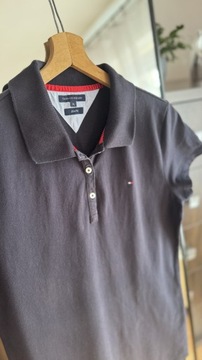 Damska koszulka polo granatowa, kołnierzyk, Tommy Hilfiger, XL, bawełna