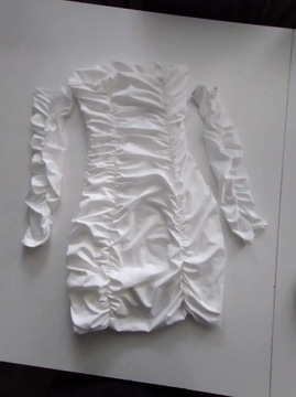 Biała sukieneczka mini marszczona + rękawki