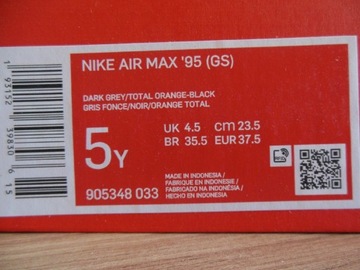 37,5 Buty Szare Nike Air Max 95 Grey / Orange