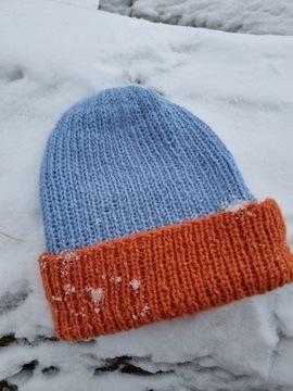 Wełniana czapka handmade alpaka wełna niebieska