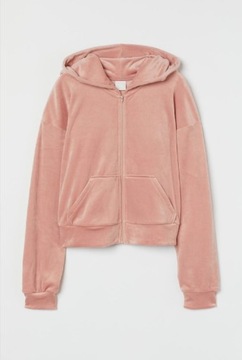 H&M rozpinana bluza WELUROWA krótka HOODIE kaptur 