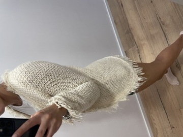 Sweterek sweter kardigan Zara Knit 38 M frędzelki