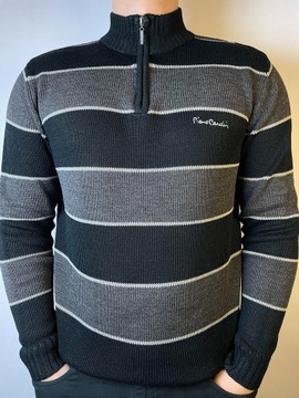 Sweter/Golf Pierre Cardin XXL w paski czarno/szary