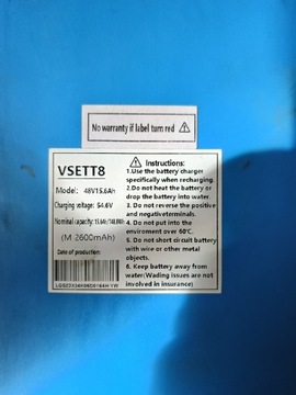 Nowa bateria vsett 8 15,6ah 48 V oryginalna