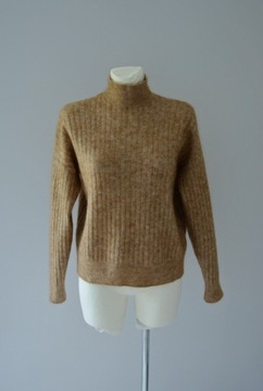 H&M beżowy sweter camel moher wełna premium 34 XS