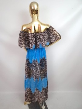 Sukienka niebieska Hiszpanka w panterkę Made in Italy 