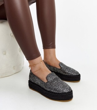 Espadryle czarne gruba podeszwa 40