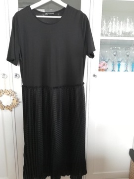 Zara Sukienka XL Luźny krój czarna plisowana 