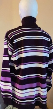 sweter golf z fioletowymi paskami, xl, bawełna