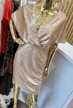Sukienka cekinowa Exquiss's rozmiar S złota wesele