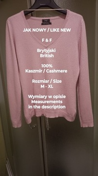 Brytyjski sweterek kaszmirowy, 100% Kaszmir, Rozmiar M-XL