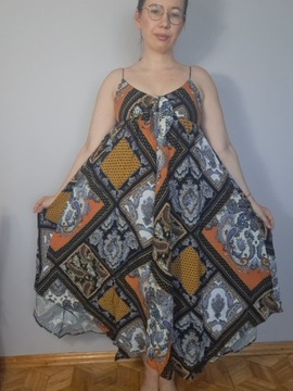 Wiskozowa orientalna sukienka midi/maxi na cienkich ramiączkach,  rozmiar S