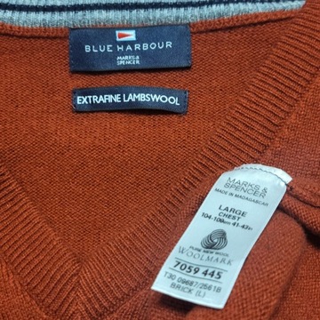 Sweter MS 100% wełna lambswool Woolmark czerwony L