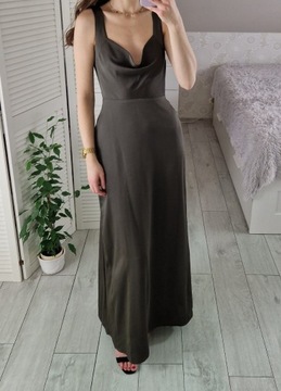 Asos satynowa sukienka maxi khaki 36 S