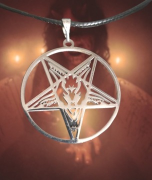 Duży pentagram naszyjnik na rzemieniu metal gothic