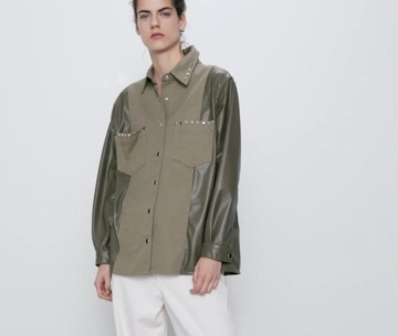 Zara kurtka bluza skóra khaki L sklep 199 zl