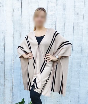 Poncho beżowe brązowe H&M narzutka sweter oversize