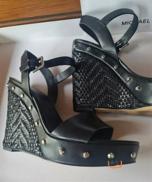 MICHAEL KORS ELLEN WEDGE CZARNE SANDAŁY KOTURNY 38