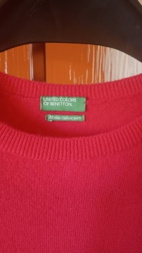 Benetton  Elegancki damski dłuższy sweterek z wełny, 100% Merino, Roz. M-L