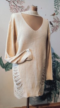 Romwee długi beżowy sweter choker oversize 