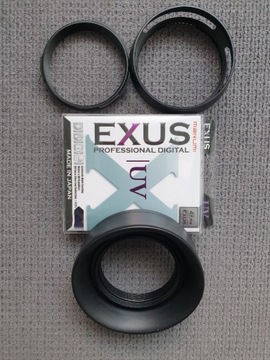 Marumi Exus UV 49mm, adapter, osłona przeciwsłon.