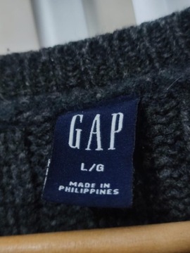 Sweter męski siwy z plecionym wzór GAP 100%wełna L