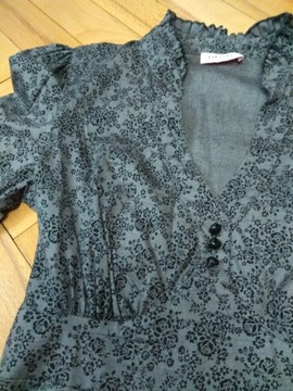 Szara bluzka w czarny kwiatowy deseń Orsay XS