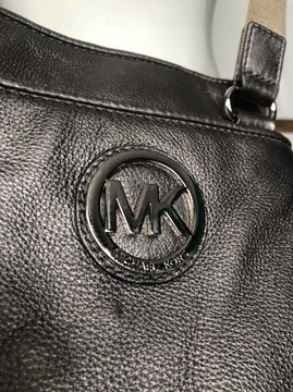 Skórzana listonoszka Michael Kors, srebrna, logo