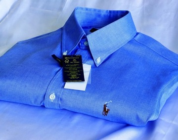 Koszula Polo Ralph Lauren M 39 Imperial semi-shiny stretch  niebieska