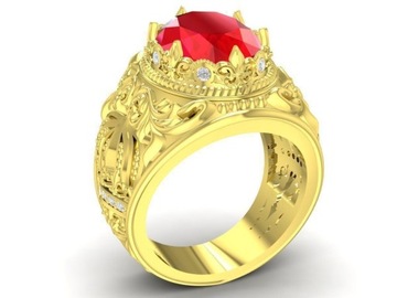Sygnet pierścień złoty z rubinem diament pr 585 