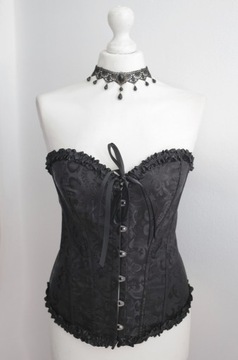 Nowy czarny gorset ornamenty Gothic steampunk cosplay S