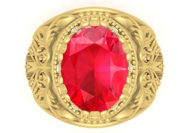 Sygnet pierścień złoty z rubinem diament pr 585 