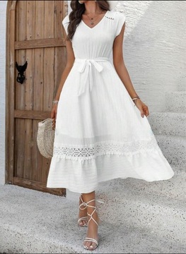 Przepiękna sukienka maxi biała haft koronki