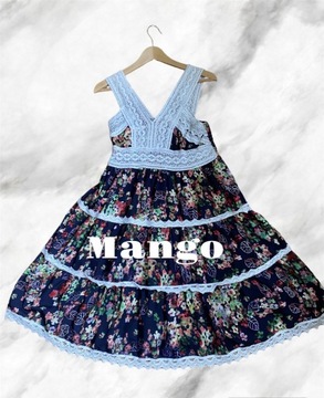 Mango sukienka rozkloszowana M 38 koronka falbanki