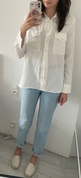 Zara biała koszula z kieszeniami wiskoza koszula S