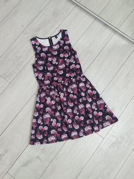 H&M piankowa rozkloszowana sukienka w kwiaty 34