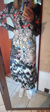 Sukienka MIDI z długim rękawem w kwiaty H&M r.38/M