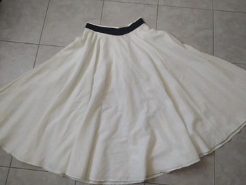 Biała długa spódnica z czarnym paskiem r. 36, dł. 85cm, w pasie 38*2