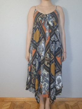 Wiskozowa orientalna sukienka midi/maxi na cienkich ramiączkach,  rozmiar S