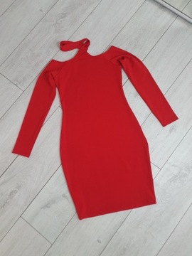 Bik bok czerwona sukienka z chokerem mini XS