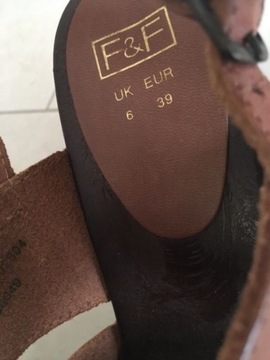 F&F skóra naturalna, nowe, brązowe sandały 
