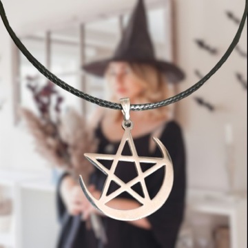 Duży naszyjnik pentagram księżyc moon witch gothic