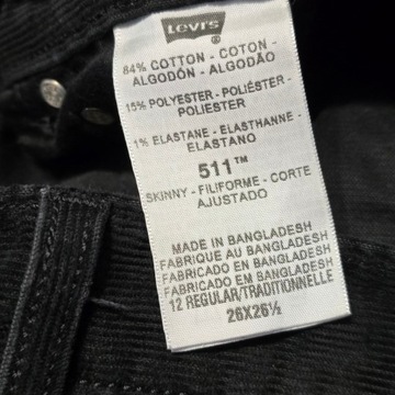 Spodnie sztruksowe sztruksy skinny Levi's 511 W26