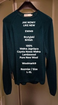 EWM Damski sweter / bluza z wełny jagnięcej, 100% Wełna Jagnięca, Roz. L-XL