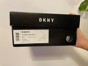 DKNY czarne czółenka szpilki peep toe skóra 37,5