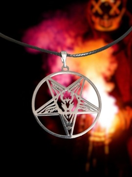 Duży pentagram naszyjnik na rzemieniu metal gothic